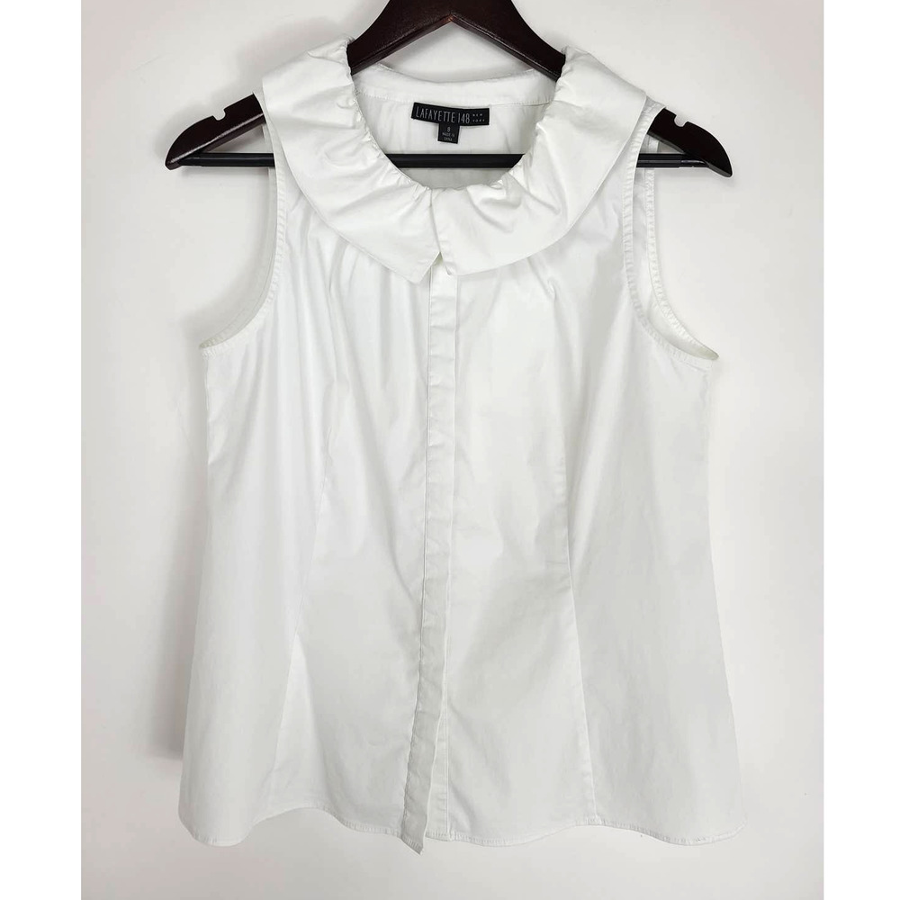 Lafayette 148 White Ruffle Collar Button Up Blouse